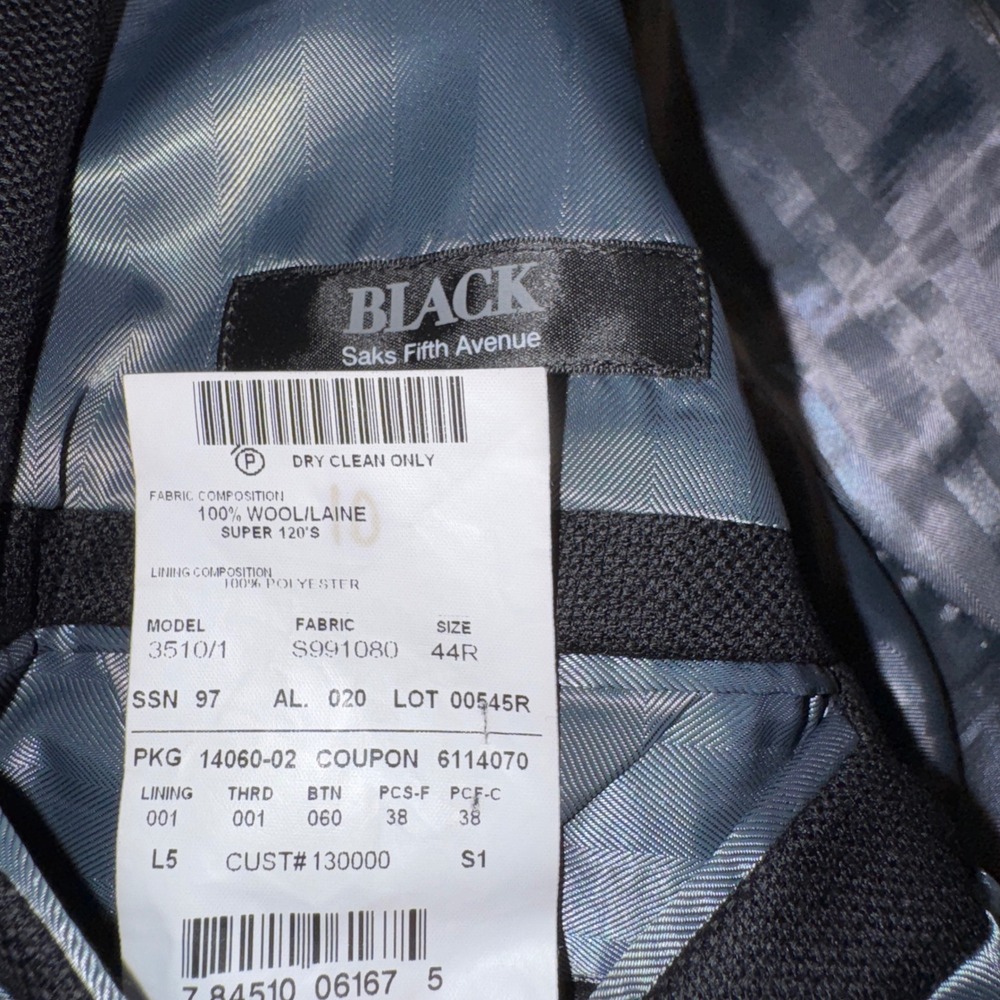 Saks Fifth Avenue 44R Black Label Loro Piana Wool Blazer Black Metal Buttons - Picture 6 of 7